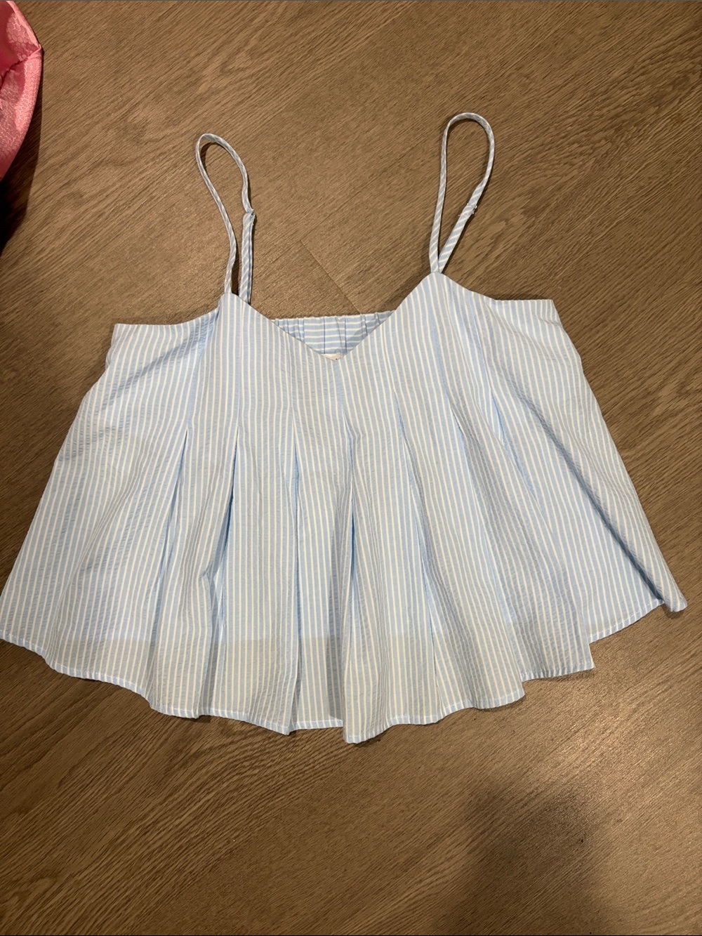 THML Light Blue & White Striped Spaghetti Strap Flared Tank